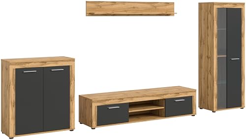 xonox.home - 4tlg. Kombination Jam 35x330x159 cm in Front grau Nb Korpus/Absetzung Wotan Eiche Nb - Wohnkombination Wohnwand Wohnzimmermöbel Wohnzimmerschrank - modern und funktional xonox.home - 4tlg. Kombination Jam 35x330x159 cm in Front grau Nb Korpus/Absetzung Wotan Eiche Nb - Wohnkombination Wohnwand Wohnzimmermöbel Wohnzimmerschrank - modern und funktional von xonox.home