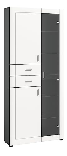 xonox.home Wohnen Lago X2TA2T14 Vitrine Schrank Glas Vitrine in Front weiß matt Tiefzieh Korpus grau Melamin, ca.80x194x34 cm von xonox.home