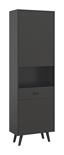 xonox.home Wohnen Linea X84C2T10 Vitrine Glasvitrine Standvitrine in grau matt tiefzieh, in ca. 58x195x37 cm von xonox.home