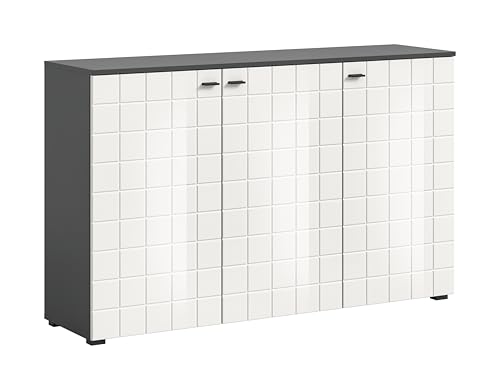 xonox.home Kommode Monte Kommode Schrank Sideboard Anrichte in Front weiß Hochglanz Tiefzieh Korpus anthrazit Nb.,ca.138x86x37 cm von xonox.home