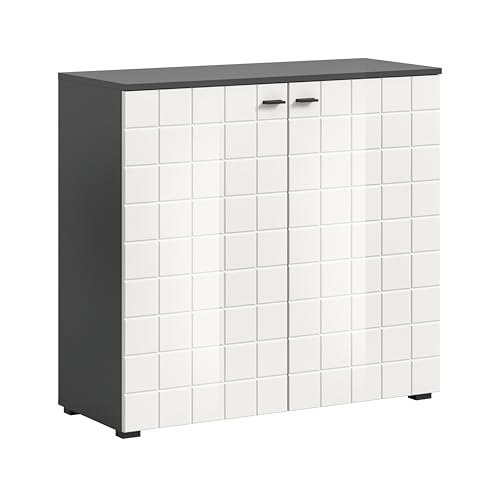 xonox.home Wohnen Monte Kommode Schrank Sideboard in Front weiß Hochglanz Korpus anthrazit Nb.ca. 92x86x37 cm von xonox.home