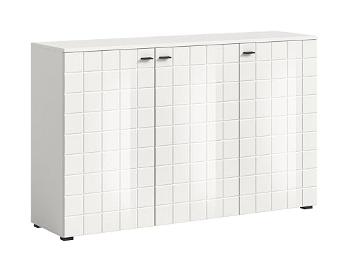 xonox.home Kommode Monte Kommode Schrank Sideboard Anrichte in Front weiß Hochglanz Tiefzieh Korpus weiß,ca.138x86x37 cm von xonox.home