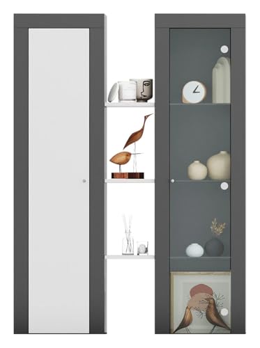 xonox.home Wohnen Orion Aufsatzvitrine Vitrine in Front weiß Nb.,Korpus Anthrazit grau Nb.ca.102x141x27 cm von xonox.home
