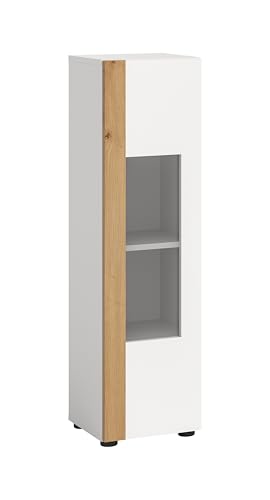 xonox.home Wohnzimmer Ruda Vitrine Glasvitrine Standvitrine Stauraumvitrine in weiß Absetzung Artisan Eiche, ca. 30x112x33 cm von xonox.home