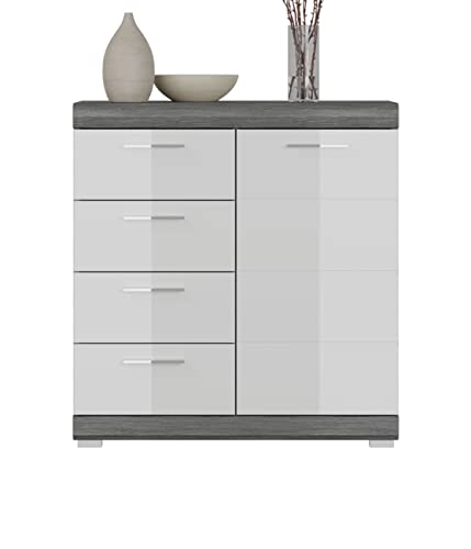 xonox.home Wohnen Scout X06B2902 Sideboard Kommode Schrank in Front weiß Hochglanz Korpus rauchsilber von xonox.home