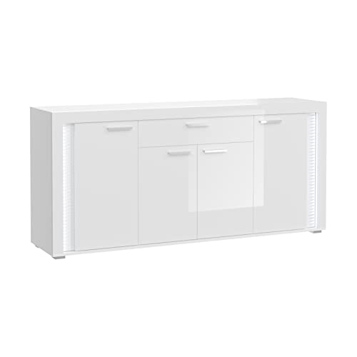 xonox.home Wohnzimmer Skylight Sideboard Schrank Lowboard TV-Schrank TV-Bank Anrichte in Front weiß Hochglanz Korpus weiß Nb.,ca.182x84x42 cm inkl. vertikaler Frontbeleuchtung von xonox.home