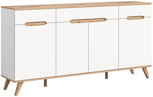 xonox.home Wohnzimmer Stockholm Sideboard Schrank Lowboard TV-Schrank TV-Bank Anrichte in weiß Absetzung Nox Oak, ca.185x95x40 cm von xonox.home