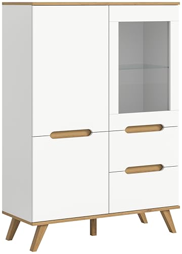xonox.home Wohnzimmer Stockholm Highboard Hochkommode Hochschrank Anrichte Buffetschrank in weiß Absetzung Nox Oak, ca.100x140x40 cm von xonox.home