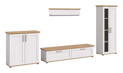 xonox.home Wohnzimmer Verona 4tlg. Set Wohnkombination Wohnwand Wohnzimmermöbel Wohnzimmerschrank Möbelkombination Wohnzimmerset in Sibiu Lärche Nb. Absetzung Artisan Eiche Nb. von xonox.home