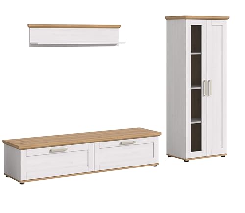 xonox.home Wohnzimmer Verona 3tlg. Set Wohnkombination Wohnwand Wohnzimmermöbel Wohnzimmerschrank Möbelkombination Wohnzimmerset in Sibiu Lärche Nb. Absetzung Artisan Eiche Nb. von xonox.home