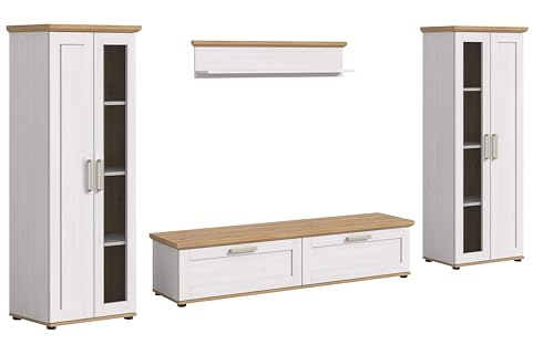 xonox.home Wohnzimmer Verona 4tlg. Set Wohnkombination Wohnwand Wohnzimmermöbel Wohnzimmerschrank Möbelkombination Wohnzimmerset in Sibiu Lärche Nb. Absetzung Artisan Eiche Nb. von xonox.home