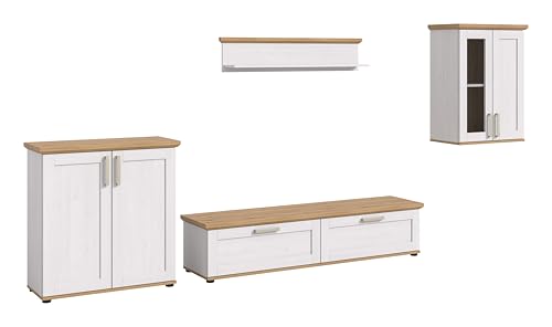 xonox.home Wohnzimmer Verona 4tlg. Set Wohnkombination Wohnwand Wohnzimmermöbel Wohnzimmerschrank Möbelkombination Wohnzimmerset in Sibiu Lärche Nb. Absetzung Artisan Eiche Nb. von xonox.home