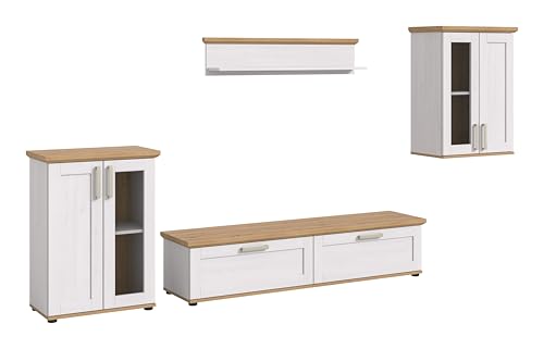 xonox.home Wohnzimmer Verona 4tlg. Set Wohnkombination Wohnwand Wohnzimmermöbel Wohnzimmerschrank Möbelkombination Wohnzimmerset in Sibiu Lärche Nb. Absetzung Artisan Eiche Nb. von xonox.home