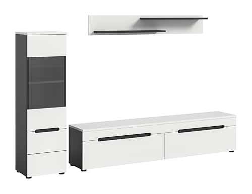 xonox.home - Wohnwandkombination Canu 2tlg. 221x141x33 cm in Korpus Basalt grau Nb., Front weiß Nb. - Wohnkombination Wohnzimmermöbel Wohnzimmerschrank Möbelkombination Wohnzimmerset xonox.home - Wohnwandkombination Canu 2tlg. 221x141x33 cm in Korpus Basalt grau Nb., Front weiß Nb. - Wohnkombination Wohnzimmermöbel Wohnzimmerschrank Möbelkombination Wohnzimmerset von xonox.home