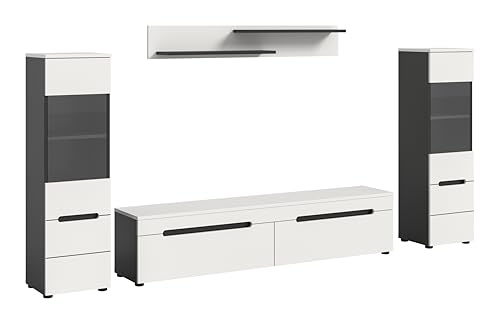 xonox.home - Wohnwandkombination Canu 3tlg. 272x141x33 cm in Korpus Basalt grau Nb., Front weiß Nb. - Wohnkombination Wohnzimmermöbel Wohnzimmerschrank Möbelkombination Wohnzimmerset von xonox.home