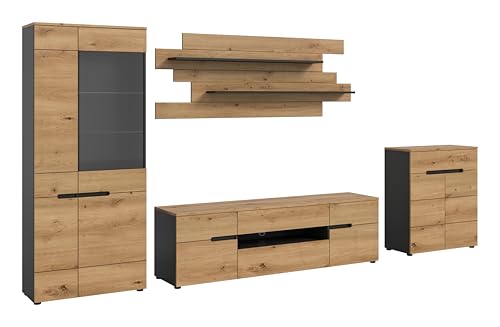 xonox.home - Wohnwandkombination Canu 4tlg. 375x190x44 cm in Korpus Basalt grau Nb., Front Artisan Nb. - Wohnkombination Wohnzimmermöbel Wohnzimmerschrank Möbelkombination Wohnzimmerset xonox.home - Wohnwandkombination Canu 4tlg. 375x190x44 cm in Korpus Basalt grau Nb., Front Artisan Nb. - Wohnkombination Wohnzimmermöbel Wohnzimmerschrank Möbelkombination Wohnzimmerset von xonox.home
