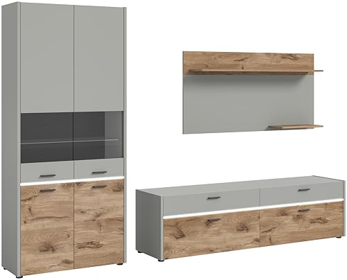 xonox.home Wohnzimmer Celino 3tlg. Wohnkombination Set in hellgrau Nb. Abs. Nox Oak, inkl. Frontbeleuchtung xonox.home Wohnzimmer Celino 3tlg. Wohnkombination Set in hellgrau Nb. Abs. Nox Oak, inkl. Frontbeleuchtung von xonox.home