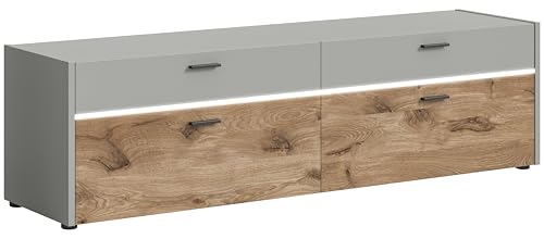 xonox.home Wohnzimmer Celino Lowboard TV-Bank in hellgrau Nb. Abs. Nox Oak, ca. 185x51x43 cm inkl. Frontbeleuchtung von xonox.home