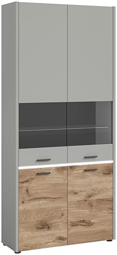 xonox.home Wohnzimmer Celino Vitrine Glas Schrank in hellgrau Nb. Abs. Nox Oak, ca. 85x195x37 cm inkl. Frontbeleuchtung xonox.home Wohnzimmer Celino Vitrine Glas Schrank in hellgrau Nb. Abs. Nox Oak, ca. 85x195x37 cm inkl. Frontbeleuchtung von xonox.home