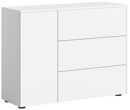 xonox.home Wohnzimmer Samba Sideboard Kommode Anrichte Stauraumschrank in Front weiß melamin Absetzung Wotan Eiche melamin, ca. 105x80x37cm von xonox.home