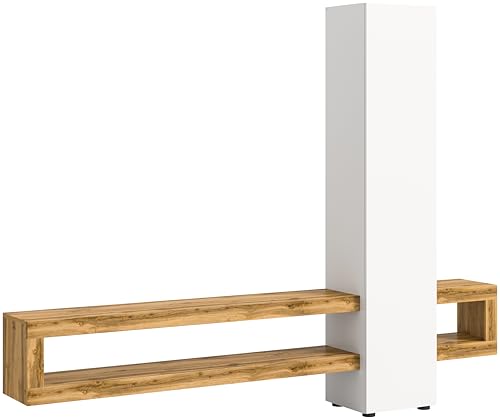 xonox.home Wohnzimmer Samba Wohnwand TV-Möbel Wohnkombination Wohnzimmermöbel Wohnzimmerschrank Möbelkombination Wohnzimmerset in weiß melamin Abs. Wotan Eiche ca. 240x190x35cm von xonox.home