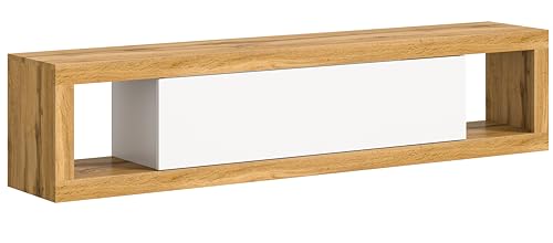 xonox.home Wohnzimmer Tango Lowboard TV-Board Wohnwand-Element TV-Schrank Stauraummöbel in Front weiß melamin Korpus/Absetzung Wotan Eiche melamin ca. 180x39x30cm hängend Push to Open von xonox.home