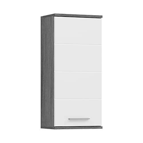 xonox.home Badezimmer Blake Hängeschrank Schrank Badezimmerschrank hängend Wandschrank Hängeschrank Bad in Front weiß Hochglanz Korpus rauchsilber Nb.ca.35x77x25 cm von xonox.home