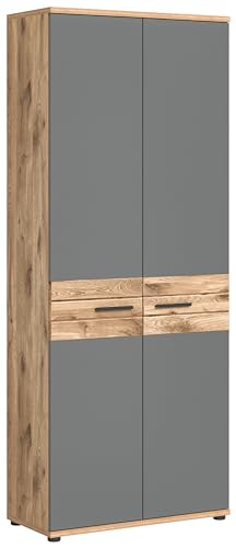 xonox.home Büro Mason X12B8516 Büroschrank Schrank Stauraum Home Office in Front Basalt grau Nb., Korpus Nox Oak Nb. Absetzung Nox Oak Nb., ca. 80x199x37 cm von xonox.home