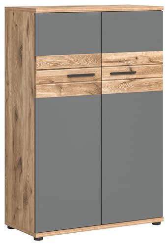 xonox.home Büro Mason X12B8526 Büroschrank Schrank Stauraum Home Office in Front Basalt grau Nb., Korpus Nox Oak Nb. Absetzung Nox Oak Nb., ca. 80x122x37 cm von xonox.home