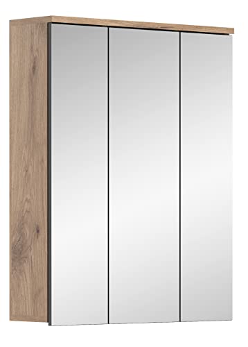 xonox.home Badezimmer Mason Spiegelschrank Badspiegelschrank Spiegelschränke fürs Bad Badspiegelschrank in Front Basalt grau Nb. Korpus Nox Oak Nb. 60 x 77 x 18 cm mit großer Spiegelfläche von xonox.home