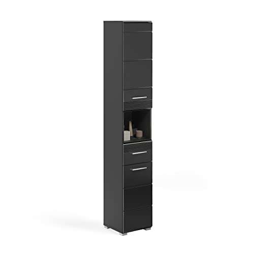 xonox.home Badezimmer Linus Hochschrank Schrank Kommode hoch Badschrank hochschrank Bad Hochschrank schmaler Schrank in schwarz Hochglanz, ca.30x182x31 cm von xonox.home