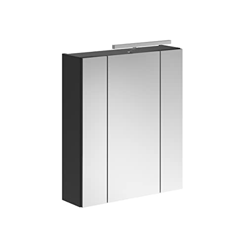 xonox.home X18B5726 Linus Spiegelschrank mit Beleuchtung, Badschrank Schwarz, 60 x 70 x 18 cm von xonox.home