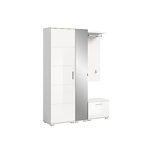 xonox.home X98A9G06 Garderobenkombination 140x191x37 cm in weiß Nachbildung und weiß Hochglanz von xonox.home