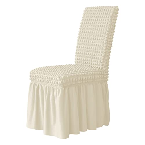 xotoa Elastischer Esszimmerstuhlbezug mit Rock, Möbelschutz aus Polyester-Spandex, abnehmbar und waschbar, universell(Beige,2 PCS) von xotoa