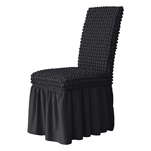xotoa Elastischer Esszimmerstuhlbezug mit Rock, Möbelschutz aus Polyester-Spandex, abnehmbar und waschbar, universell(Black,4 PCS) von xotoa