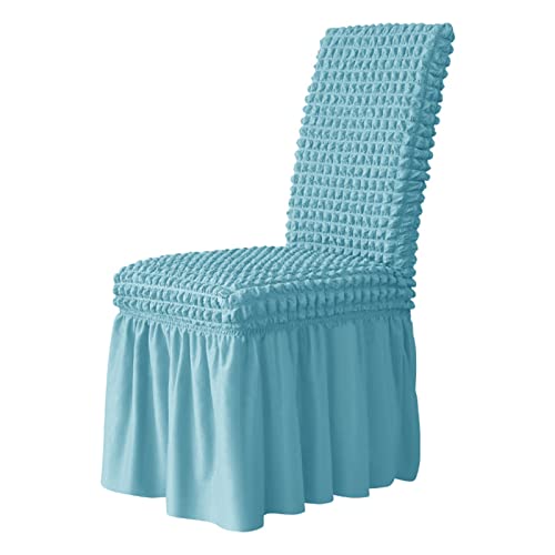 xotoa Elastischer Esszimmerstuhlbezug mit Rock, Möbelschutz aus Polyester-Spandex, abnehmbar und waschbar, universell(Blue,2 PCS) von xotoa