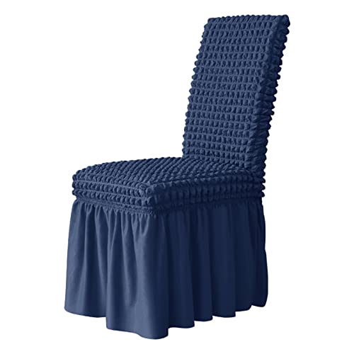 xotoa Elastischer Esszimmerstuhlbezug mit Rock, Möbelschutz aus Polyester-Spandex, abnehmbar und waschbar, universell(Dark Blue,4 PCS) von xotoa