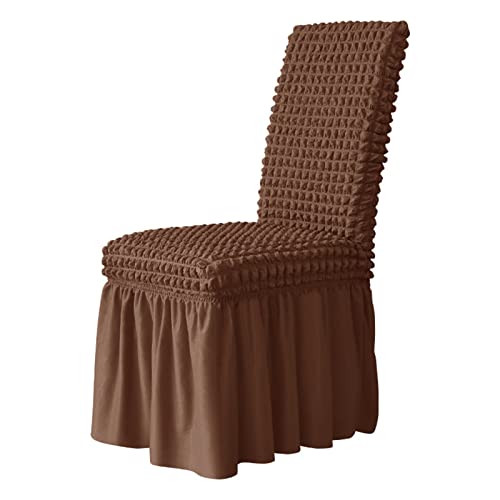 xotoa Elastischer Esszimmerstuhlbezug mit Rock, Möbelschutz aus Polyester-Spandex, abnehmbar und waschbar, universell(Dark Brown,4 PCS) von xotoa