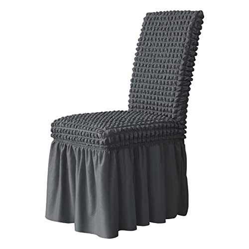 xotoa Elastischer Esszimmerstuhlbezug mit Rock, Möbelschutz aus Polyester-Spandex, abnehmbar und waschbar, universell(Dark Grey,2 PCS) von xotoa