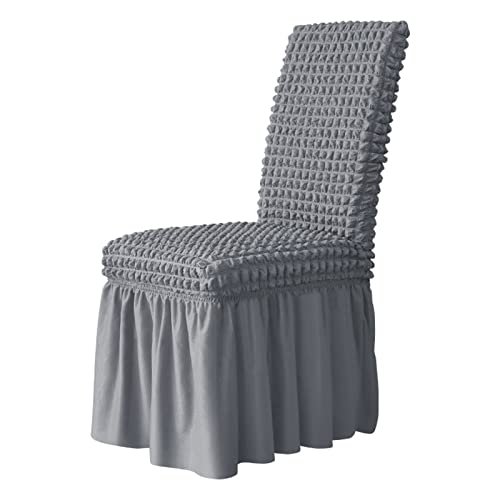 xotoa Elastischer Esszimmerstuhlbezug mit Rock, Möbelschutz aus Polyester-Spandex, abnehmbar und waschbar, universell(Grey,4 PCS) von xotoa