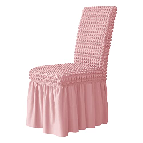 xotoa Elastischer Esszimmerstuhlbezug mit Rock, Möbelschutz aus Polyester-Spandex, abnehmbar und waschbar, universell(Pink,4 PCS) von xotoa
