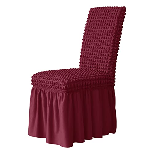 xotoa Elastischer Esszimmerstuhlbezug mit Rock, Möbelschutz aus Polyester-Spandex, abnehmbar und waschbar, universell(Wine Red,6 PCS) von xotoa