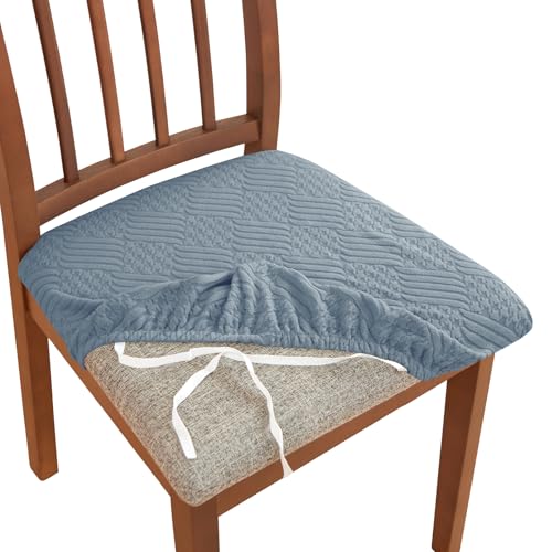 xotoa Jacquard Stuhlhussen 2er Set, Stretch Esszimmerstuhlbezug, Waschbarer und Abnehmbarer Sitzkissenbezug for Hochzeit/Outdoor(Blue,Medium 6PC) von xotoa