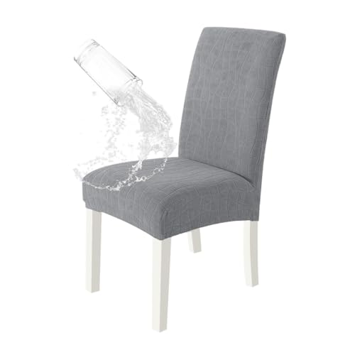 xotoa Moderner, Schlichter Stuhlbezug mit Karomuster, elastisch, vollständiger Bezug, einteiliges Design, Schutzhülle for Esszimmerstühle zu Hause(LightGray,6pcs) von xotoa