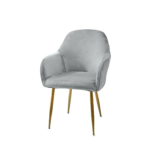 xotoa Stuhlhussen aus Samt mit gebogener Rückenlehne (2er-Set), Esszimmerstuhlhussen ohne Armlehnen, rutschfeste elastische Unterseite, maschinenwaschbar(Light Grey) von xotoa
