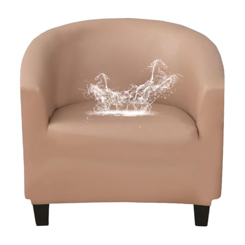 xotoa Wasserdichter Clubsesselbezug aus Kunstleder, Fassstuhlbezug mit elastischer Unterseite, Rutschfester Sesselbezug(Camel) von xotoa