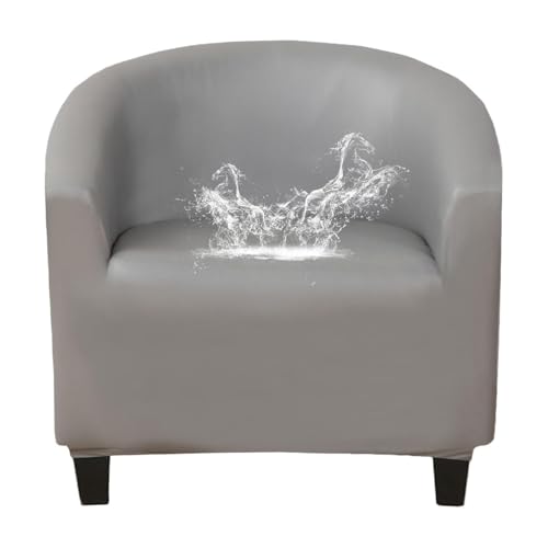 xotoa Wasserdichter Clubsesselbezug aus Kunstleder, Fassstuhlbezug mit elastischer Unterseite, Rutschfester Sesselbezug(Light Gray) von xotoa