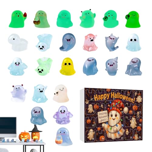 2025 Halloween Geist Adventskalender, 24-Tage Grusel Halloween Countdown Kalender Mit 24 Harz Leuchtendem Geisterfiguren, Geisterkalender Für Kinder, Jugendliche, Junge, Mädchen 2025 Halloween Geist Adventskalender, 24-Tage Grusel Halloween Countdown Kalender Mit 24 Harz Leuchtendem Geisterfiguren, Geisterkalender Für Kinder, Jugendliche, Junge, Mädchen von xowwyue