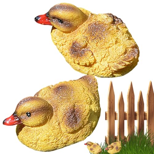 xowwyue Enten-Gartenfigur | Schwimmende Tier Skulptur 2er Set - Harz Enten Deko Schwarz-Gelb Für Garten Terrasse Rasen Außenbereich von xowwyue