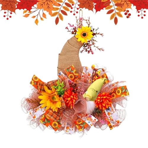 xowwyue Herbstkranz Sonnenblume GNOME Design | Hutform Herbst Türkranz,Künstliche Saisonale Deko Für Außen Landhaus Küche Fenster Wand von xowwyue
